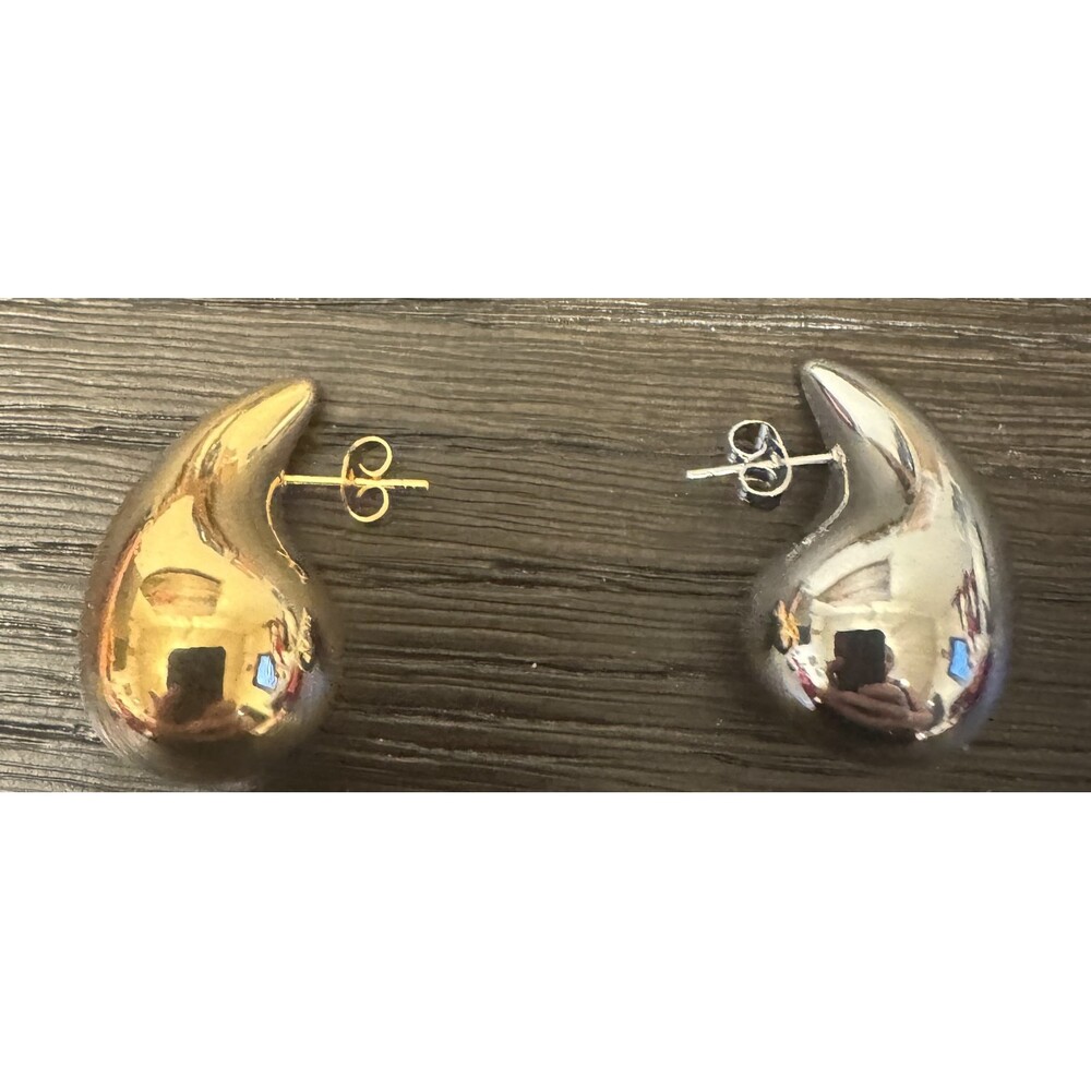 New Set (2) Pairs Silver Gold Teardrop Chuny Pierced Earrings Sloong